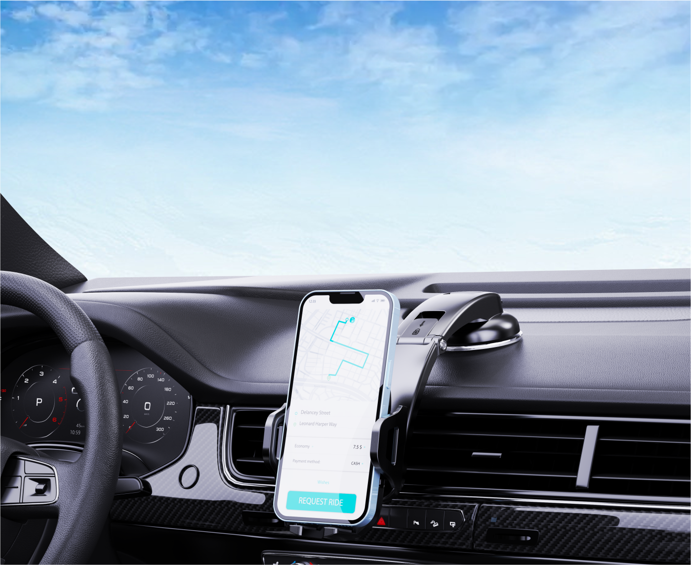 Diginut CH-19 Universal Car Holder 360 Degree Rotation/ One-handed Operation/Vehicle-mounted mobile navigation support/ Grab Zig Go - jek Tada driver dedicated mobile Holder