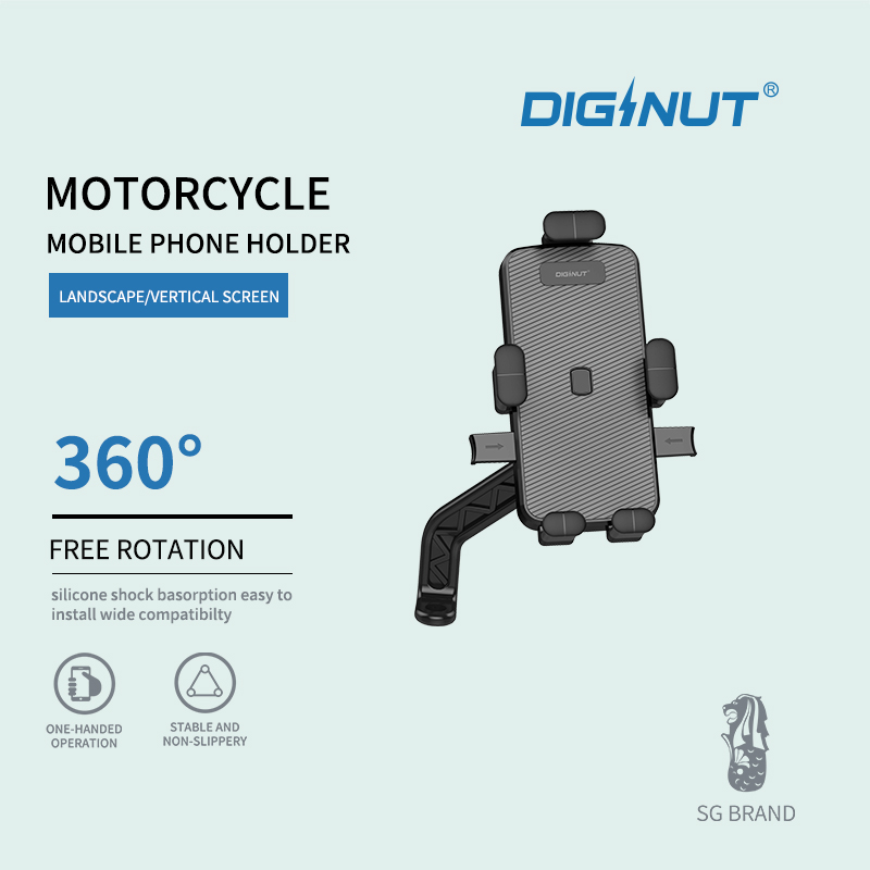 Diginut CH-26 Motocycle Mobile Phone Holder/ Mechanically Locked/ 360 Degree Rotation/ Alloy Base/ 4.5-7.2 Inches