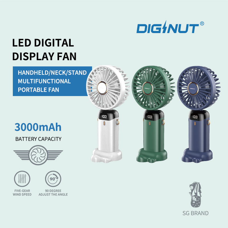 DIGINUT CL-27 Multi-function Handheld Fan/ Hands Free/ 90 Degrees Angle Adjustable/ LED Display