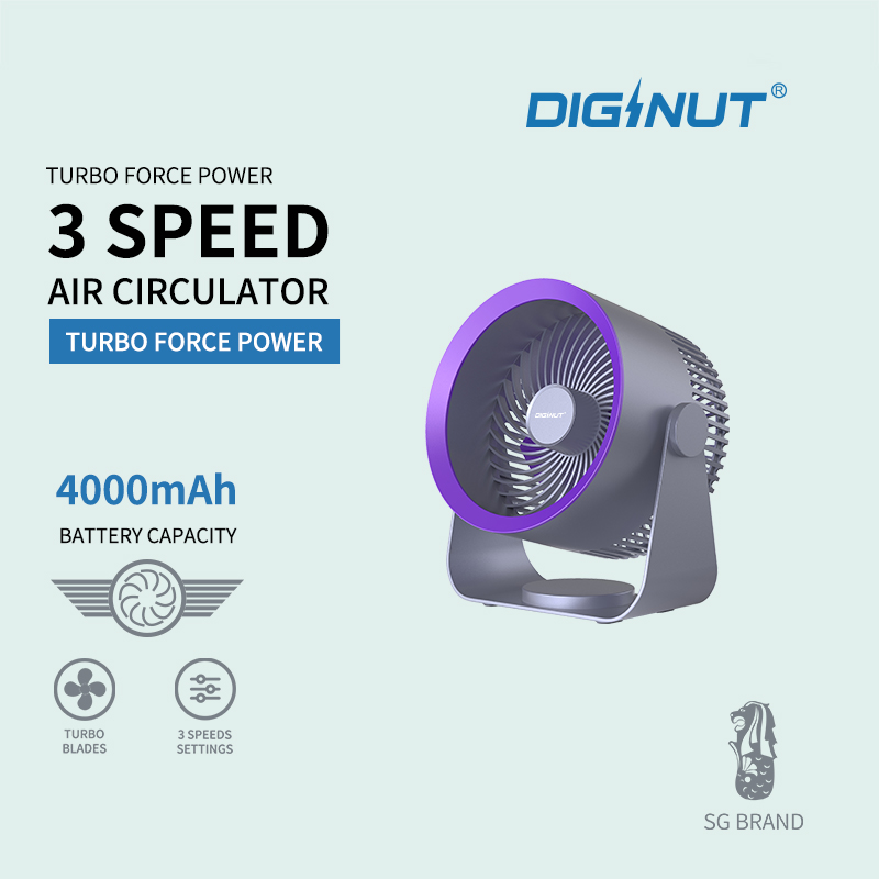 Diginut CL-42 Air Circulation Fan Grey&Purple/ Turbine Blades/ Ultra Silence/ Long-time Battery Use