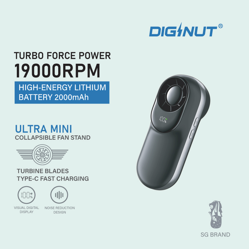 DIGINUT CL-93 Ultra Mini Collapsible Fan Stand 19000RPM 2000mAh Type-C Fast Charging Portable Fan