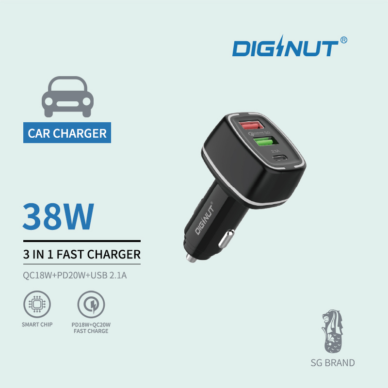 Diginut CP-16 QC3.0 18W+PD20W Car Charger (Total 38W)