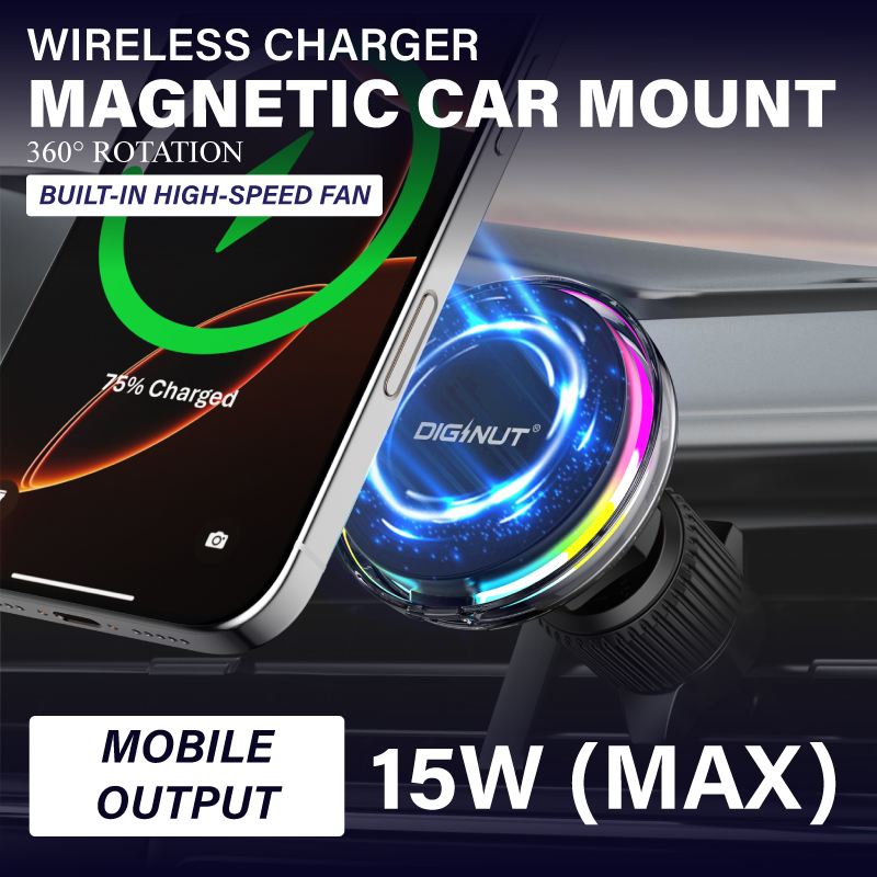Diginut CW-20 Wireless Car Mount With Ambient Light/Black