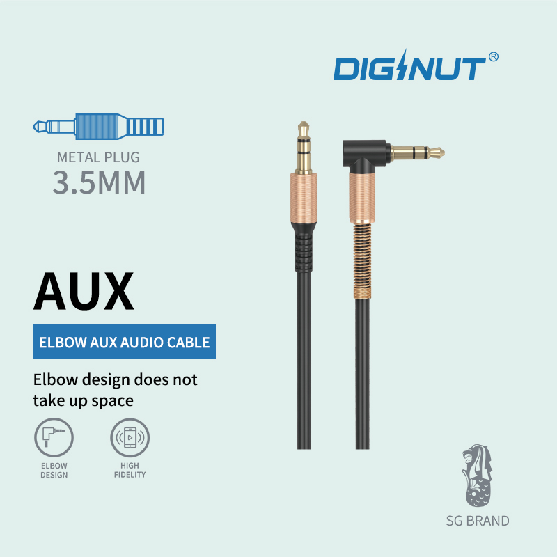 DIGINUT - DA-12 3.5mm Stereo Elbow AUX Audio Cable Black