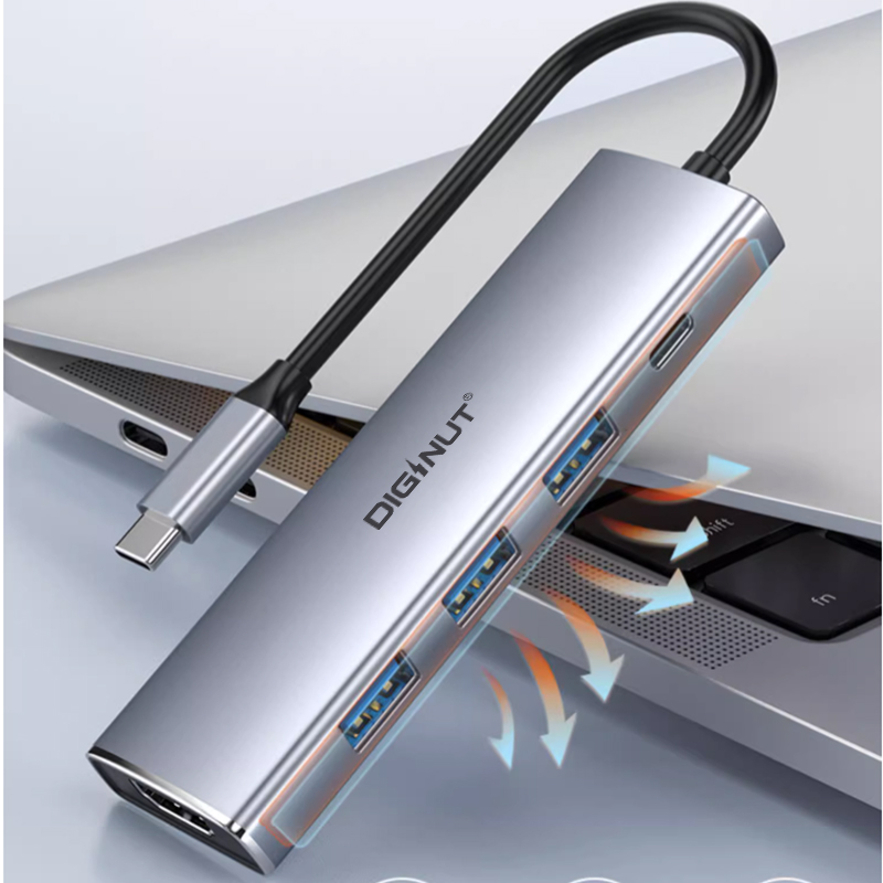 Diginut DA-19 5IN1 Type-C Hub+HDMI 4K Resolution/ HDMI 1.4*1+PD*1+ USB*3/ Plug and Play