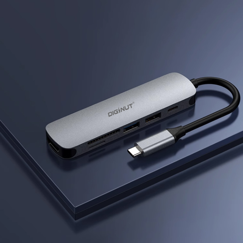 Diginut DA-20 6IN1 Type-C Hub+Card Reader+HDMI 4K Resolution/ HDMI 1.4*1+PD*1+ USB*3/ Wide Compatibility