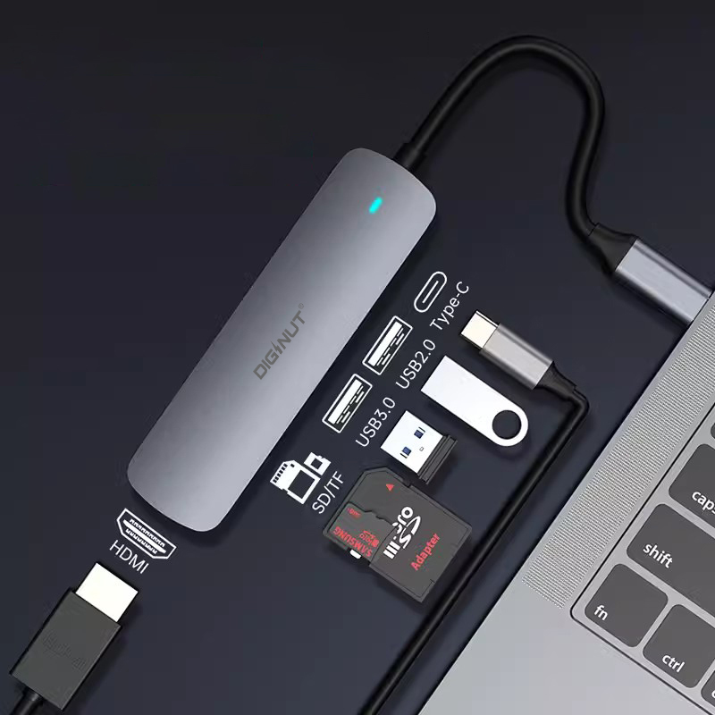 Diginut DA-20 6IN1 Type-C Hub+Card Reader+HDMI 4K Resolution/ HDMI 1.4*1+PD*1+ USB*3/ Wide Compatibility
