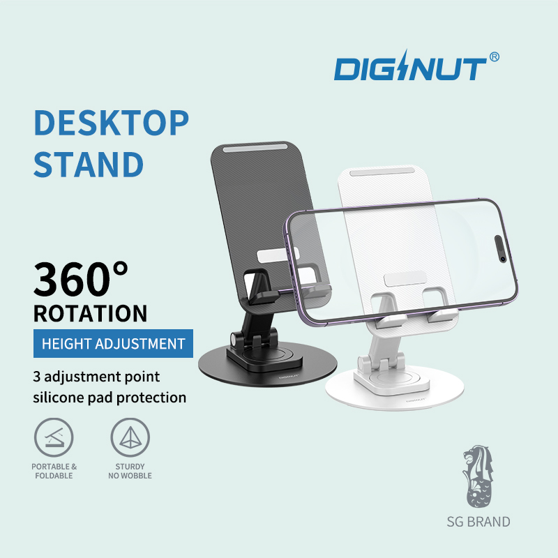 Diginut DJ-20 360-Degree Rotation Multi-Functional Phone Stand Black/White