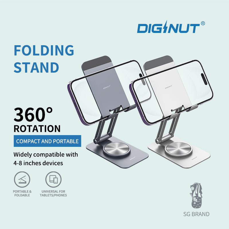 Diginut DJ-21 Foldable & 360-Degree Rotation Phone Stand Silver