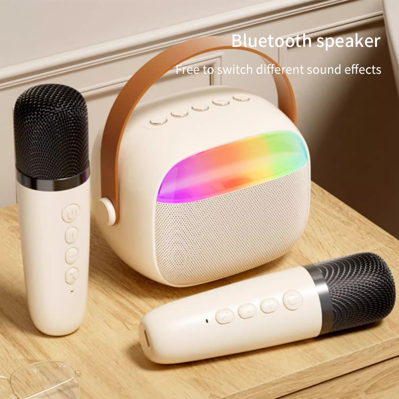 Diginut DK-210 Mini Karaoke Bluetooth Speaker Beige White/ Colorful LED Lights/ Cancel Original Sound/Karaoke