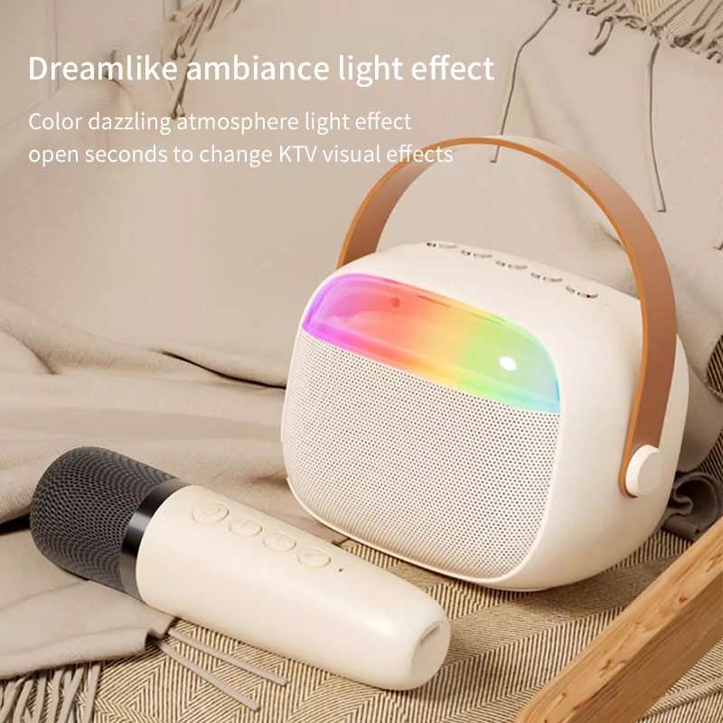 Diginut DK-210 Mini Karaoke Bluetooth Speaker Beige White/ Colorful LED Lights/ Cancel Original Sound/Karaoke