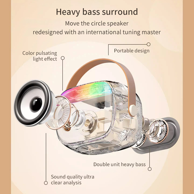 Diginut DK-210 Mini Karaoke Bluetooth Speaker Beige White/ Colorful LED Lights/ Cancel Original Sound/Karaoke