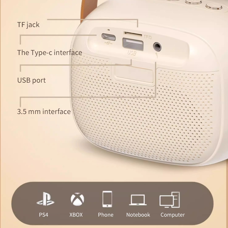 Diginut DK-210 Mini Karaoke Bluetooth Speaker Beige White/ Colorful LED Lights/ Cancel Original Sound/Karaoke