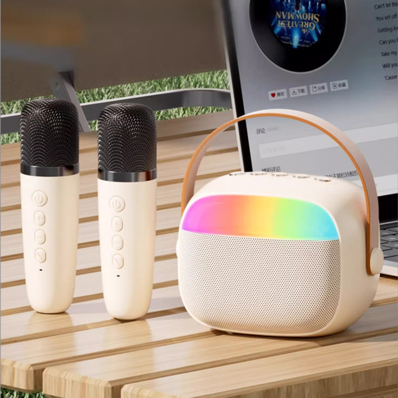 Diginut DK-210 Mini Karaoke Bluetooth Speaker Beige White/ Colorful LED Lights/ Cancel Original Sound/Karaoke