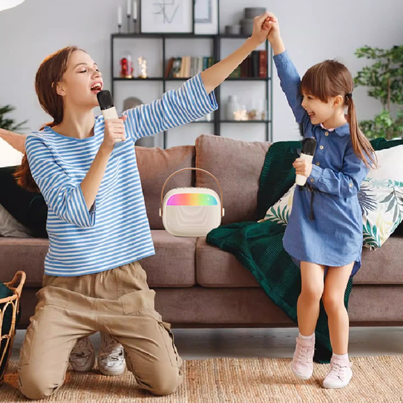 Diginut DK-210 Mini Karaoke Bluetooth Speaker Beige White/ Colorful LED Lights/ Cancel Original Sound/Karaoke