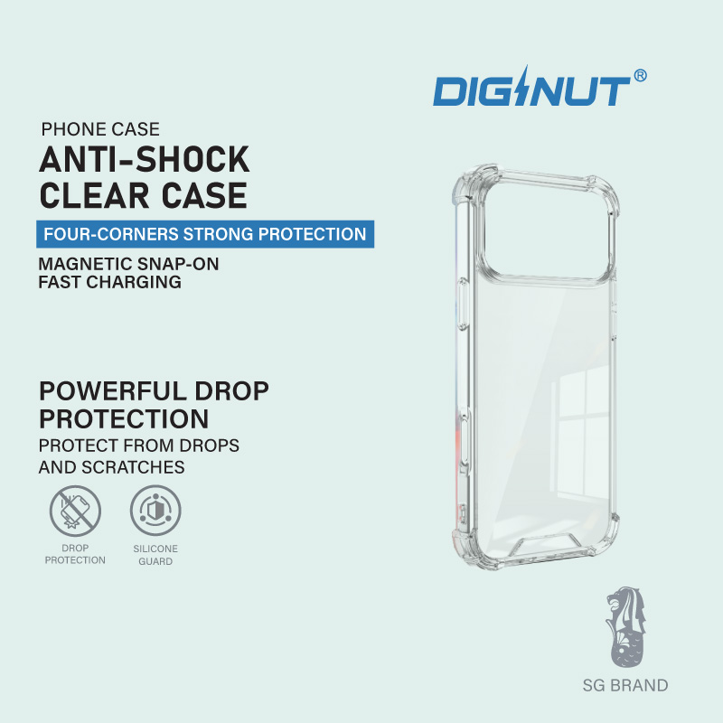 Diginut iP17 Pro Max Magnetic Rotating Stand/ Hybrid / Skin Feel /Shockproof/Transparent Case Black/Clear
