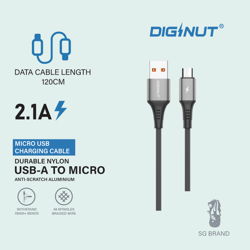Diginut BA-1238C USB-A To Type-C /BA-1238R To Micro /BC-1238C/BC-0238C Aluminum Alloy Data Cable 3A 1.2M