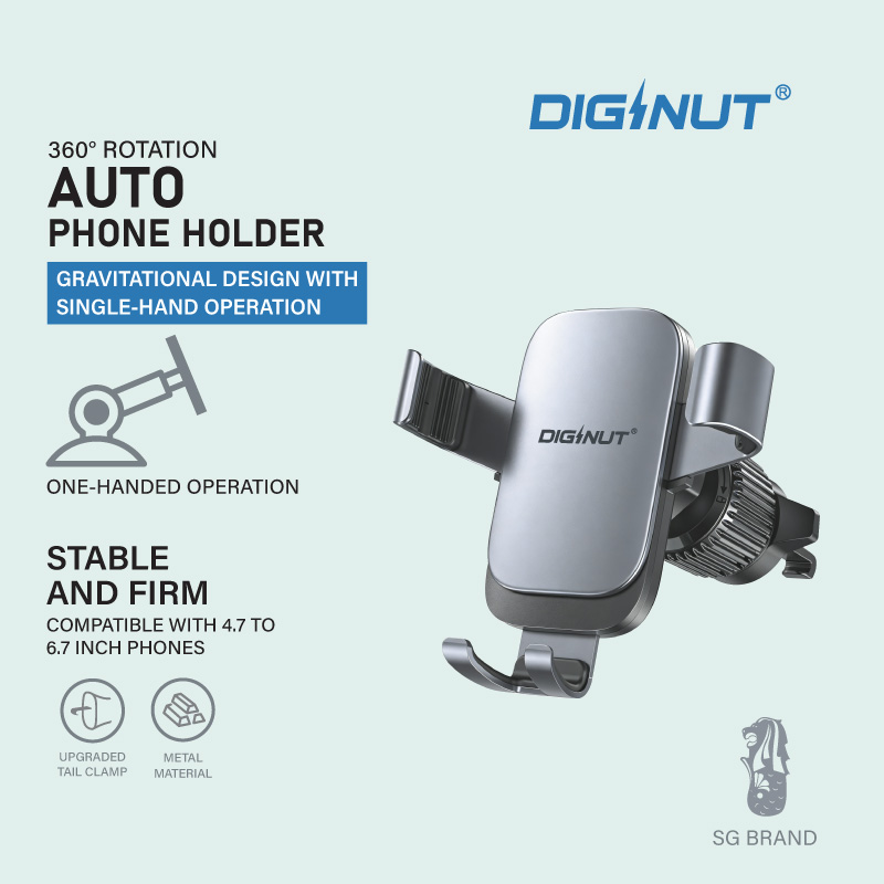 DIGINUT CH-51 Auto Phone Holder 360° Rotation Gravitational Design for Car, 4.7-6.7 Inch