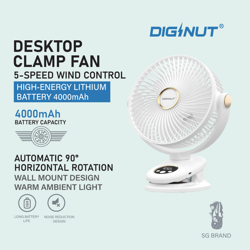 Diginut CL-67 Automatic Oscillating Clip Fan White