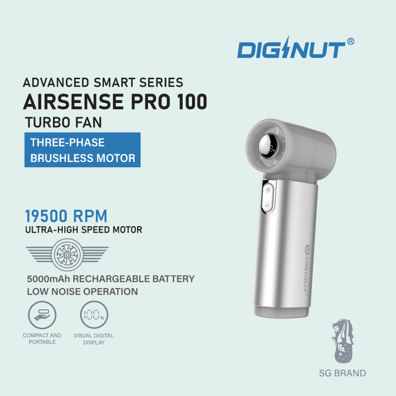 Diginut CL-83 Metal High-Speed Handheld Fan With Digital Display Grey