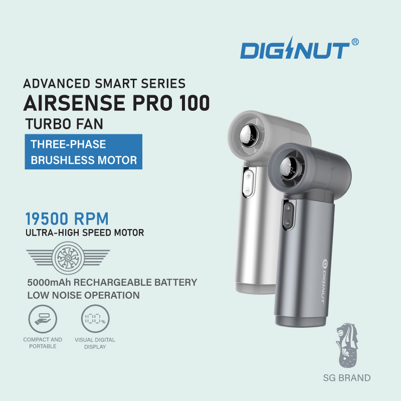 Diginut CL-83 Metal High-Speed Handheld Fan With Digital Display Grey