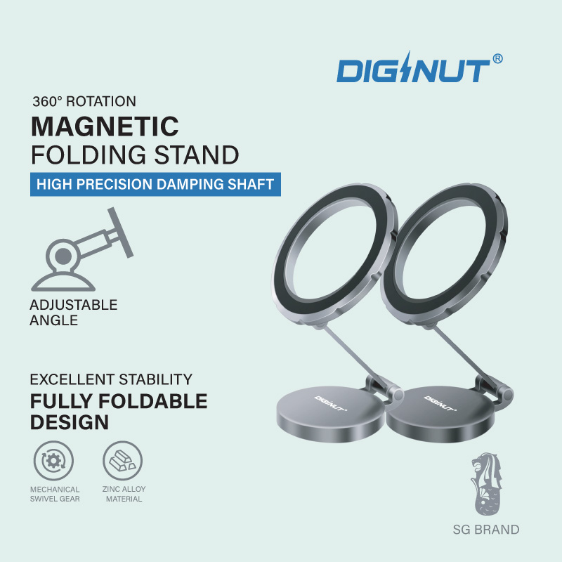 Gadget Mix Diginut DJ-23 360 Rotation Magnetic Folding Phone Stand Grey/Sliver
