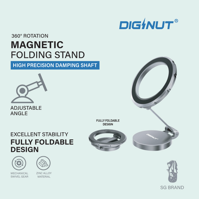 Gadget Mix Diginut DJ-23 360 Rotation Magnetic Folding Phone Stand Grey/Sliver