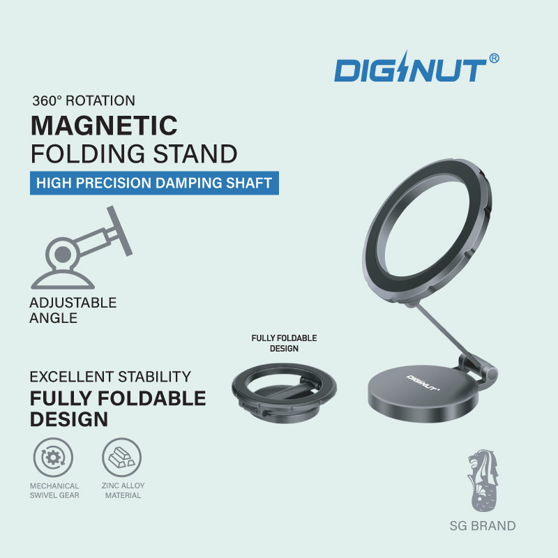 Gadget Mix Diginut DJ-23 360 Rotation Magnetic Folding Phone Stand Grey/Sliver