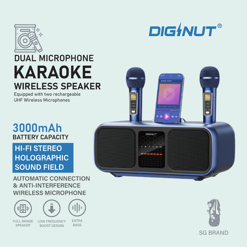 Diginut DK-300 Dual Microphone Karaoke Wireless Speaker Blue