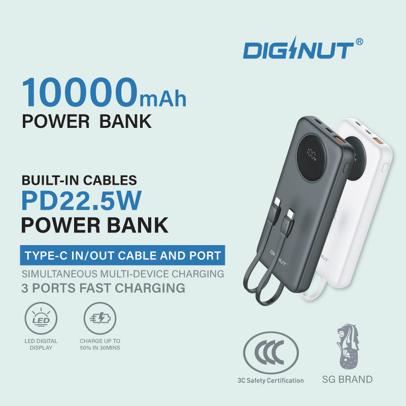 Diginut PX-11 10000mAh PD 20WPower Bank with Cables White
