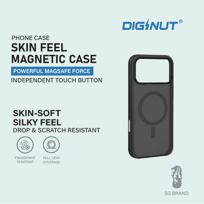 Diginut iP17 Pro Max Magnetic Rotating Stand/ Hybrid / Skin Feel /Shockproof/Transparent Case Black/Clear