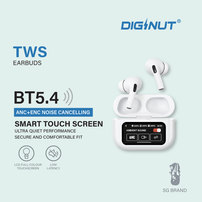 Diginut T-62 PRO ANC+ENC Noise Cancelling Earbuds White