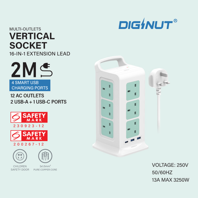 Diginut TP-VK3U8K Pro 11IN1/TP-VK3U12K Pro 15IN1/TP-VF4U12K Pro 16IN1 Virtical Power Socket