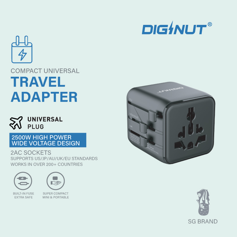 Diginut TR-12 Mini Universal Travel Adapter Black