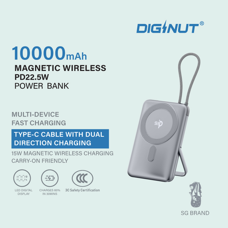 Diginut W-52 Pro 10000mAh 22.5W Power bank Gray