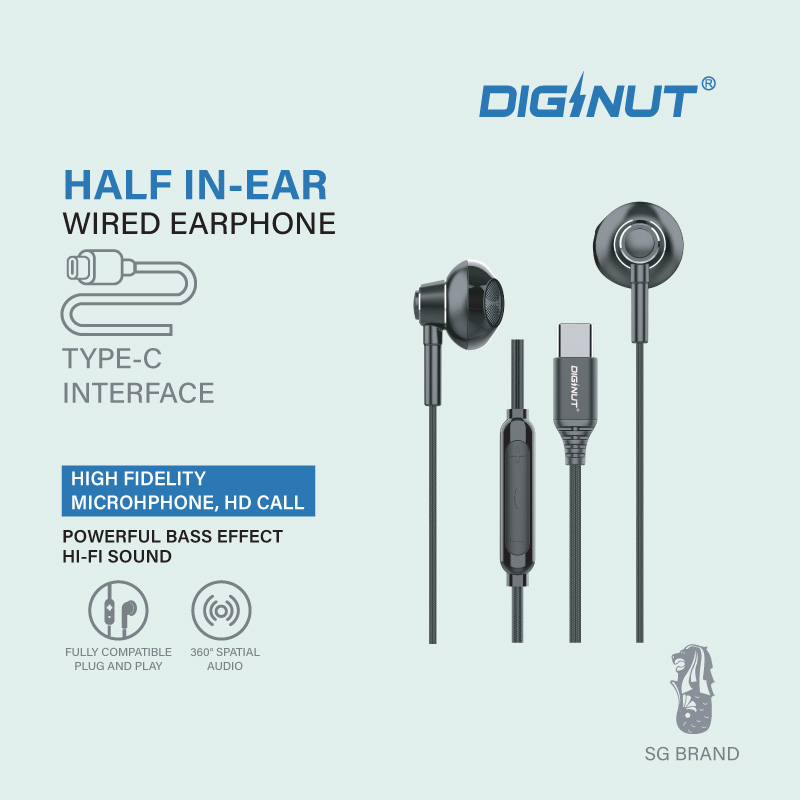 Diginut E-36C Type-C Wired Earphone Black