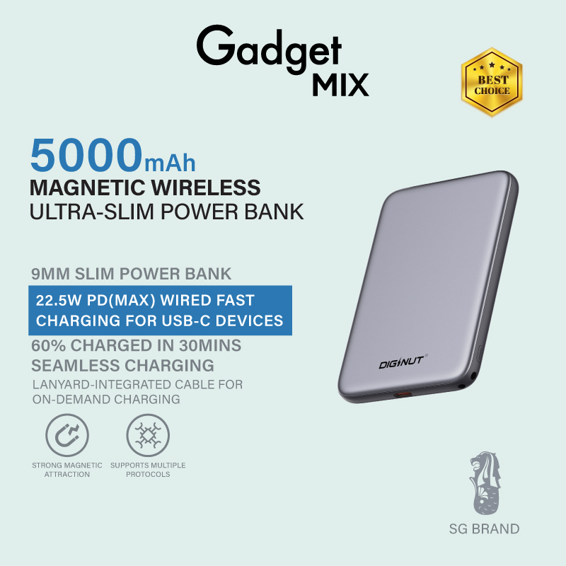 Diginut W-51 5000mAh Ultra-Slim Magnetic Wireless Charging Power Bank White