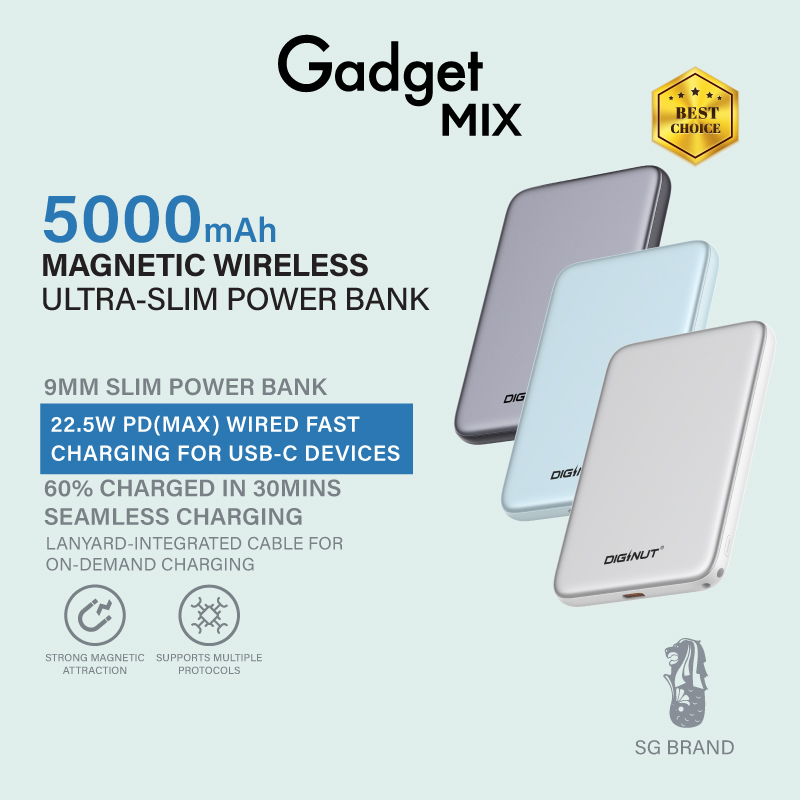 Diginut W-51 5000mAh Ultra-Slim Magnetic Wireless Charging Power Bank White