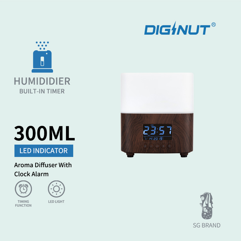 Diginut - H12-PRO Aroma Diffuser With Clock Alarm 300ML/LED indicator/ Adjustable Spray Mode