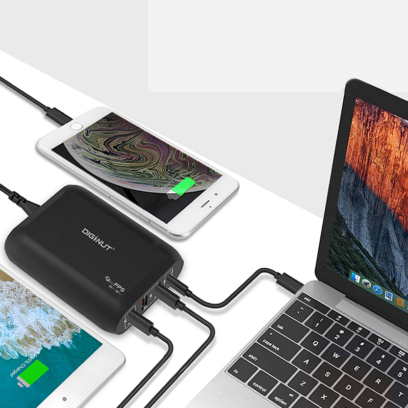 DIGINUT HDD15-4 66W 4-Port USB Charger/ Charging Port Station/ Power Delivery/ Quick Charge 3.0/ Fast Charging