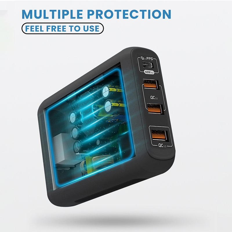 DIGINUT HDD15-4 66W 4-Port USB Charger/ Charging Port Station/ Power Delivery/ Quick Charge 3.0/ Fast Charging