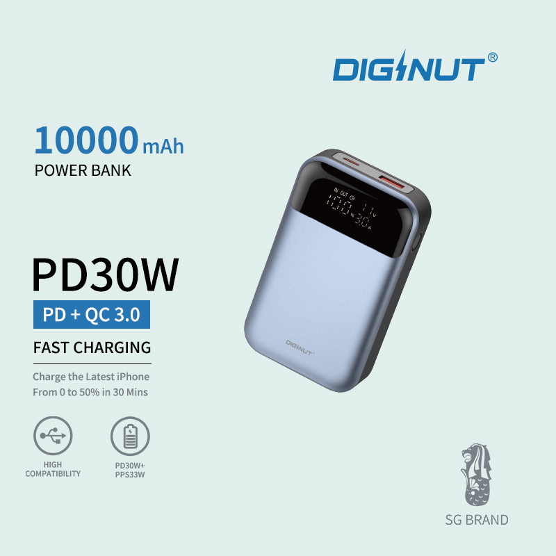 Diginut P-33 10000mAh PD30W+PPS33W+22.5W Super Mini Powerbank Silver&Black