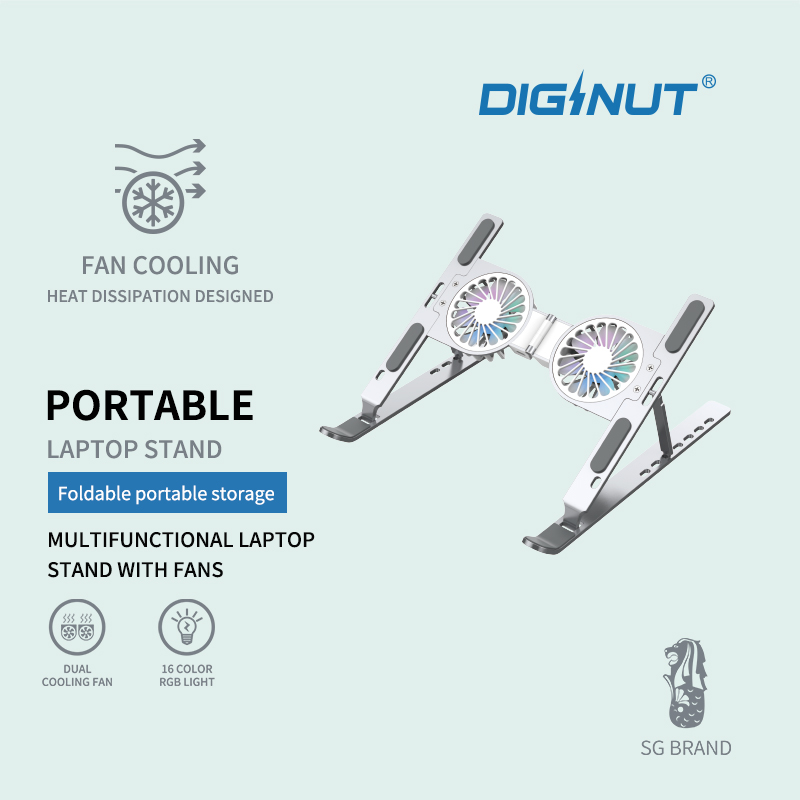 Diginut SD-410 Laptop Stand With Cooling Fan/ Suitable For 10-18 Inch/ Foldable and Portable/ 7 Levels Height