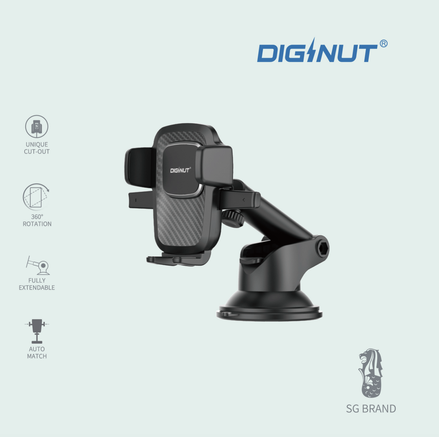 Diginut - CH-25 Car Mount Holder/ 360 Degrees Rotations/ One-Handed Operation/ 2IN1 Set