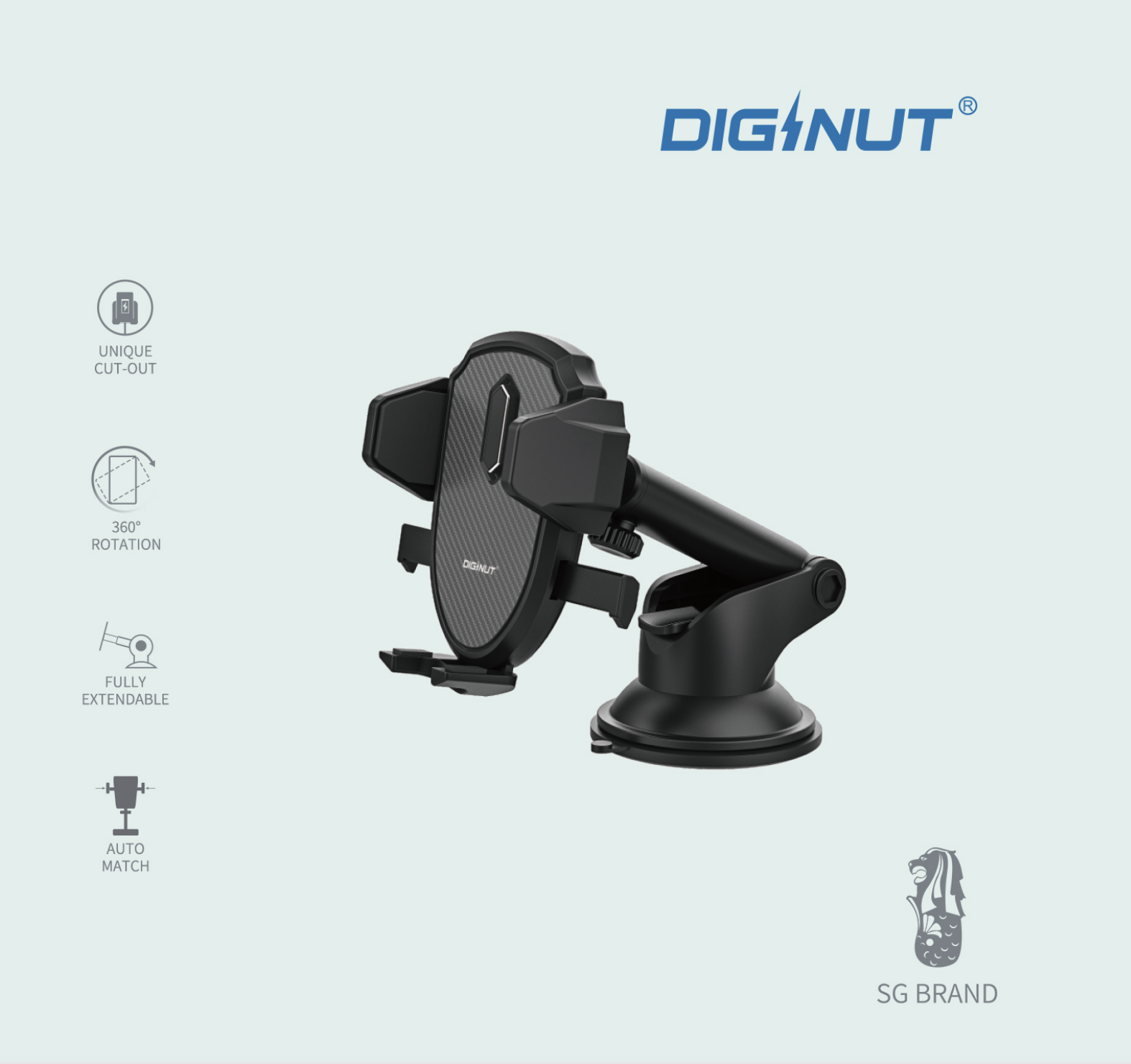 DIGINUT - CH-20 Universal Car Holder/ One-Handed Operation/ 360 degree rotation