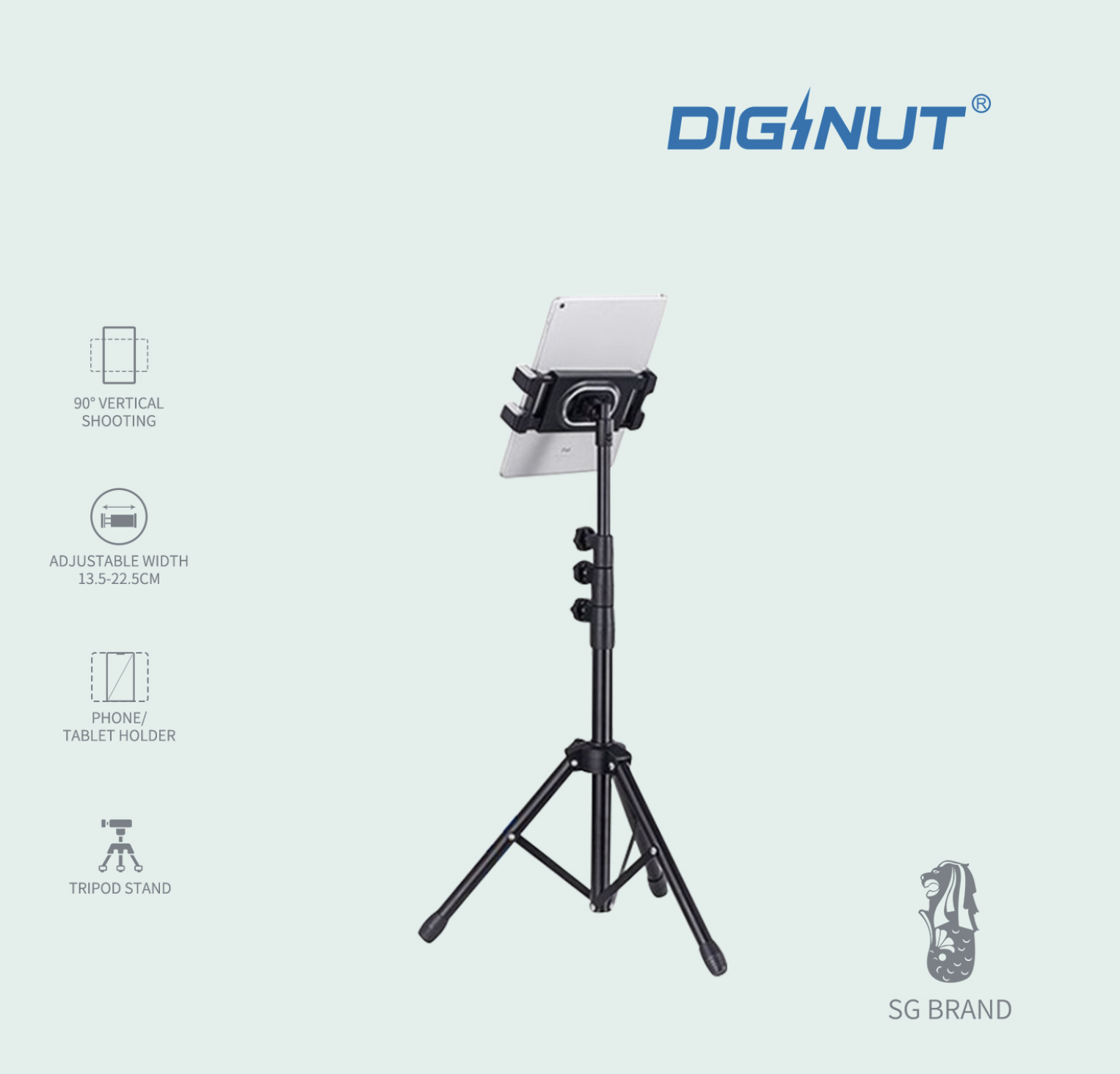 Diginut - SD-450 Extendable Tripod Stand With Phone/Tablet Holder/Selfie Stick/Live Streaming