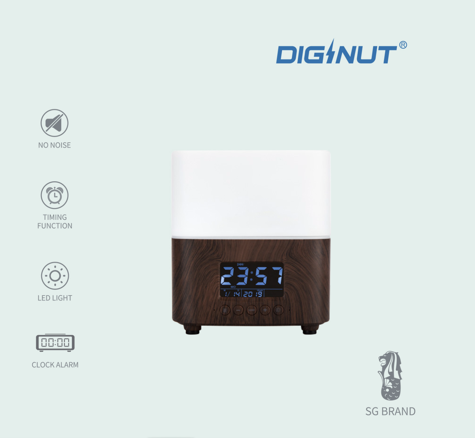 Diginut - H12-PRO Aroma Diffuser With Clock Alarm 300ML/LED indicator/ Adjustable spray mode