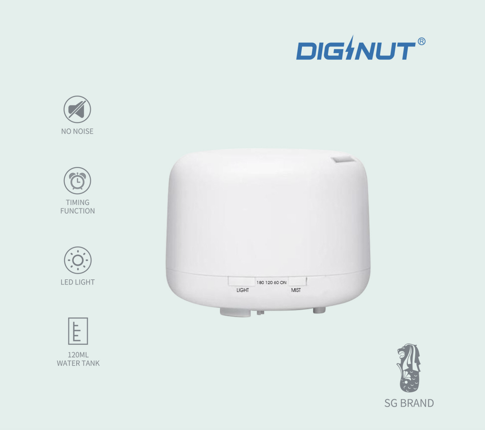 Diginut - H8 Humidifier Large 120ML/Switchable LED lamp/ Built-in Timer