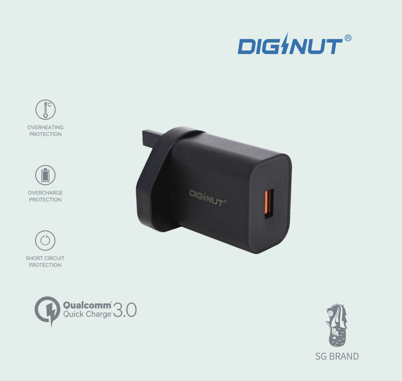 Diginut - 18W QC USB-A Wall Charger/18W/ Fast Charging/IOS/Android