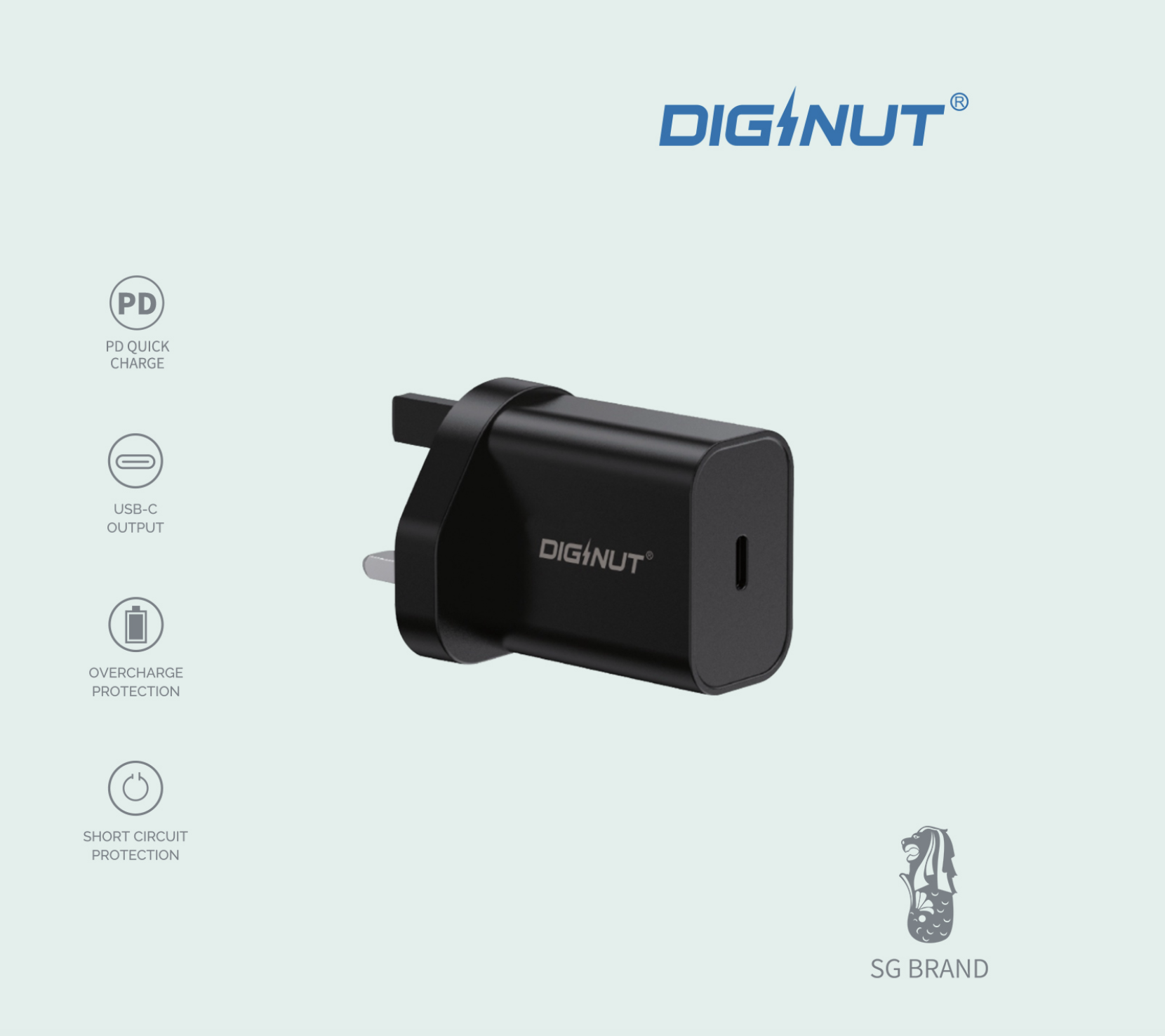 Diginut - 20W PD USB-C Wall Plug/ Power Delivery/ Fast Charging